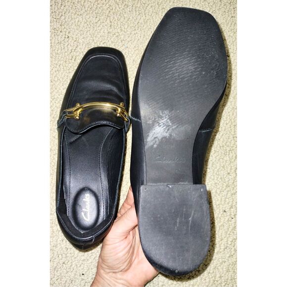 Women's Clarks Pure Block Black Leather Embellished Block Heel Loafers (Size 7) - Picture 5 of 8
